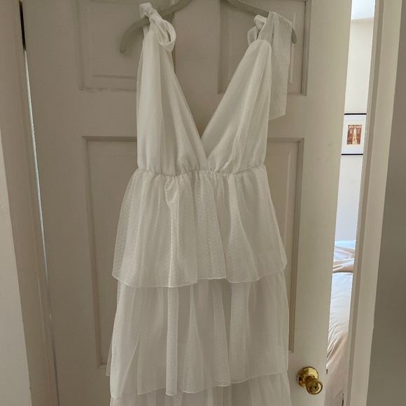 Lulu's White Swiss Dot Midi-Dress - Picture 4 of 5